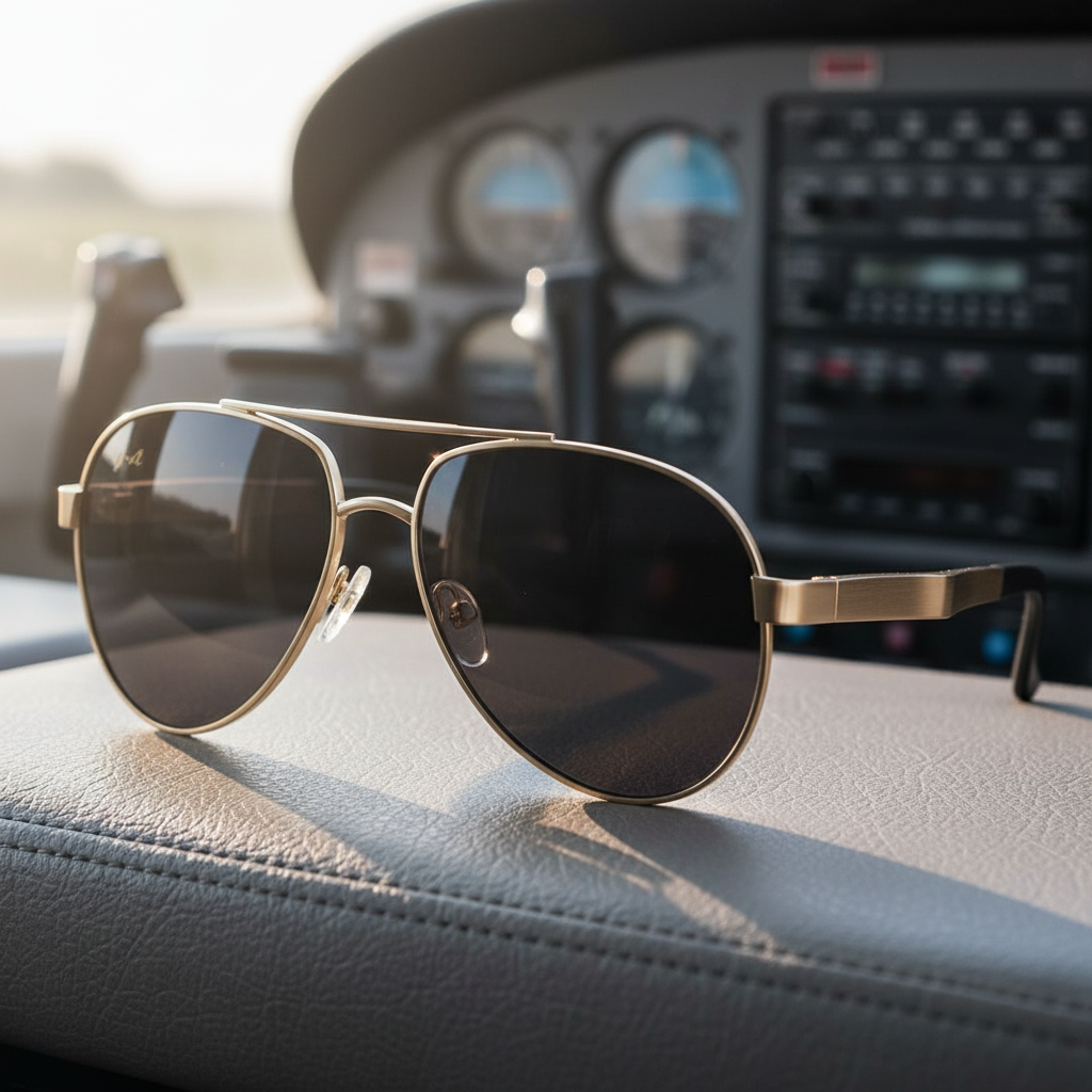 Retro Gold Aeronaut Sunglasses on Cessna Dash 1:1